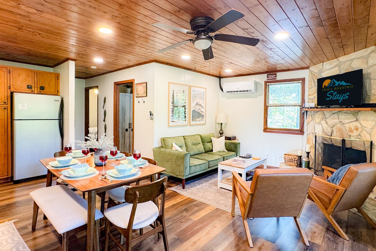 living room and dining area