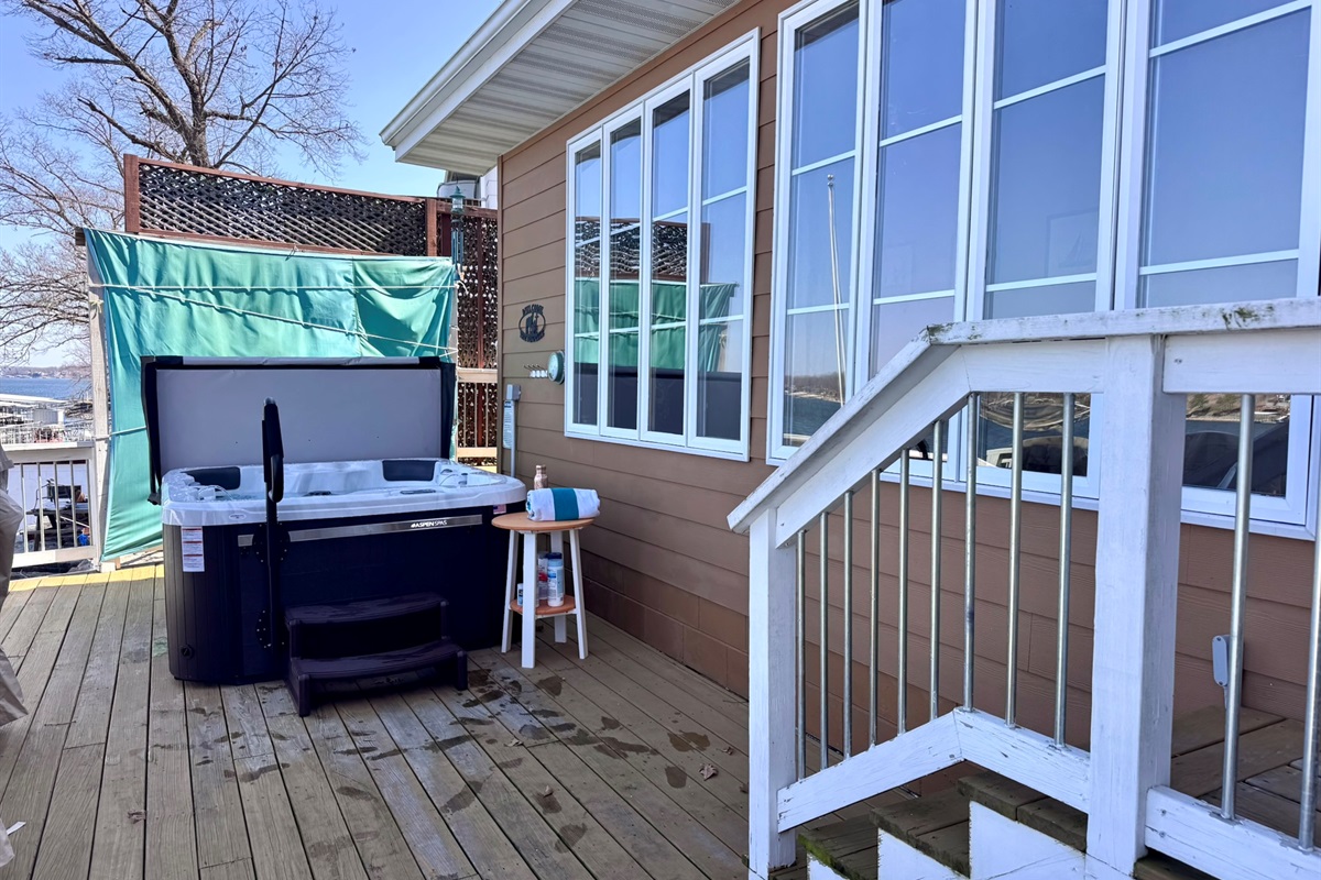 New 5-person hot tub with jets, water fountains, and LED lights installed this Spring 2026!