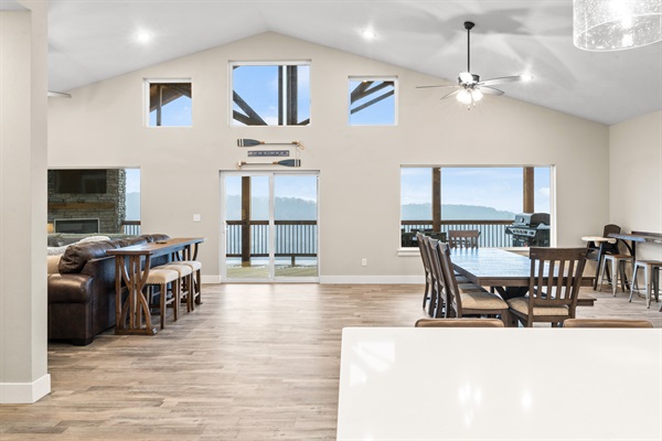 Large windows for great views of the lake and hills.