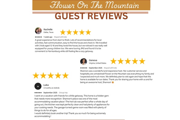 Our guests love Flower on the Mountain