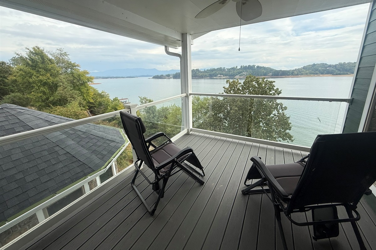 A 2nd view of mountains and Douglas Lake from the private covered porch on bedroom 1