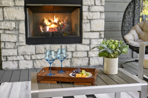 Enjoy appetizers and beverages with friends and family by the fire