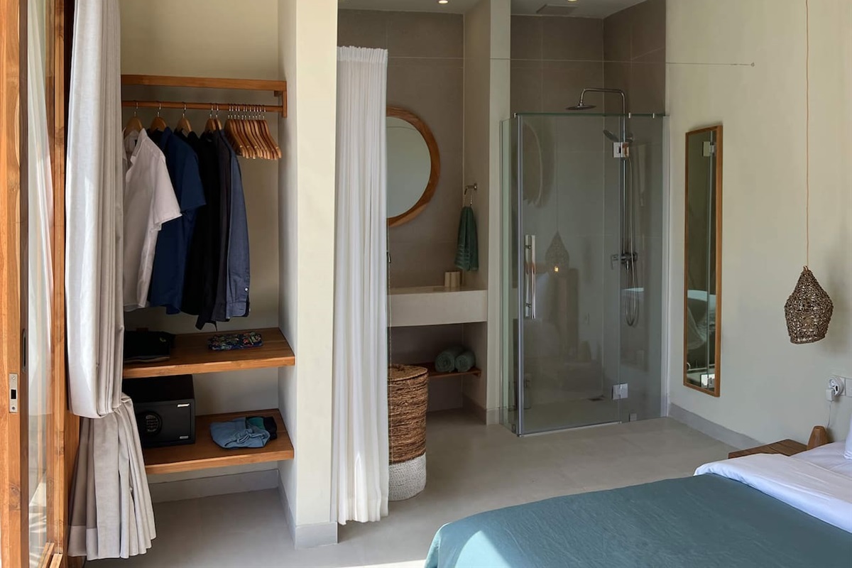 Bathroom is provided with intimacy curtain.