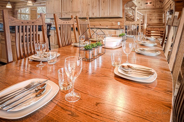 Kitchen table. Additional leaf in pantry to seat 12 easily and 16 tight.