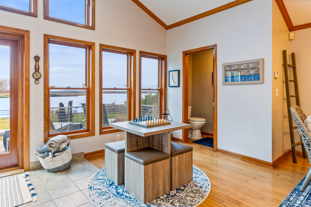 Enjoy a game of chess with beautiful water views