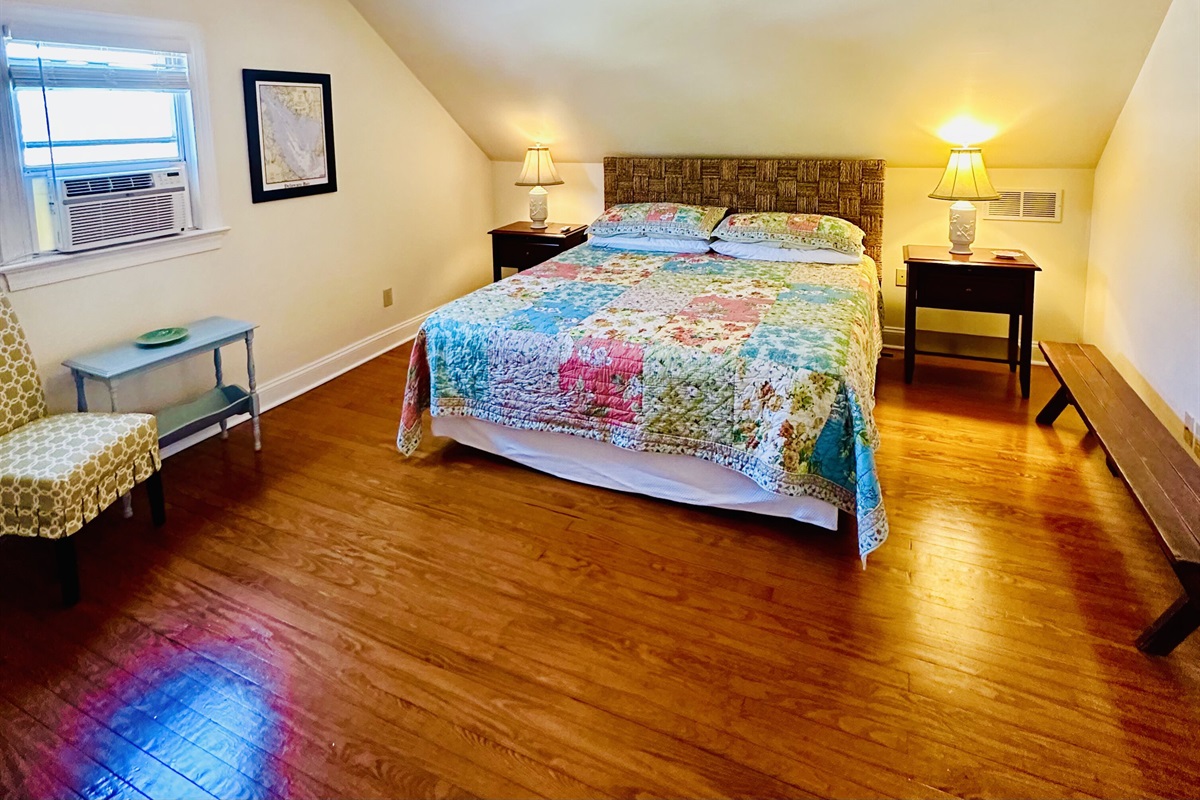  Second floor King Bedroom with Television plenty of room for travel crib 