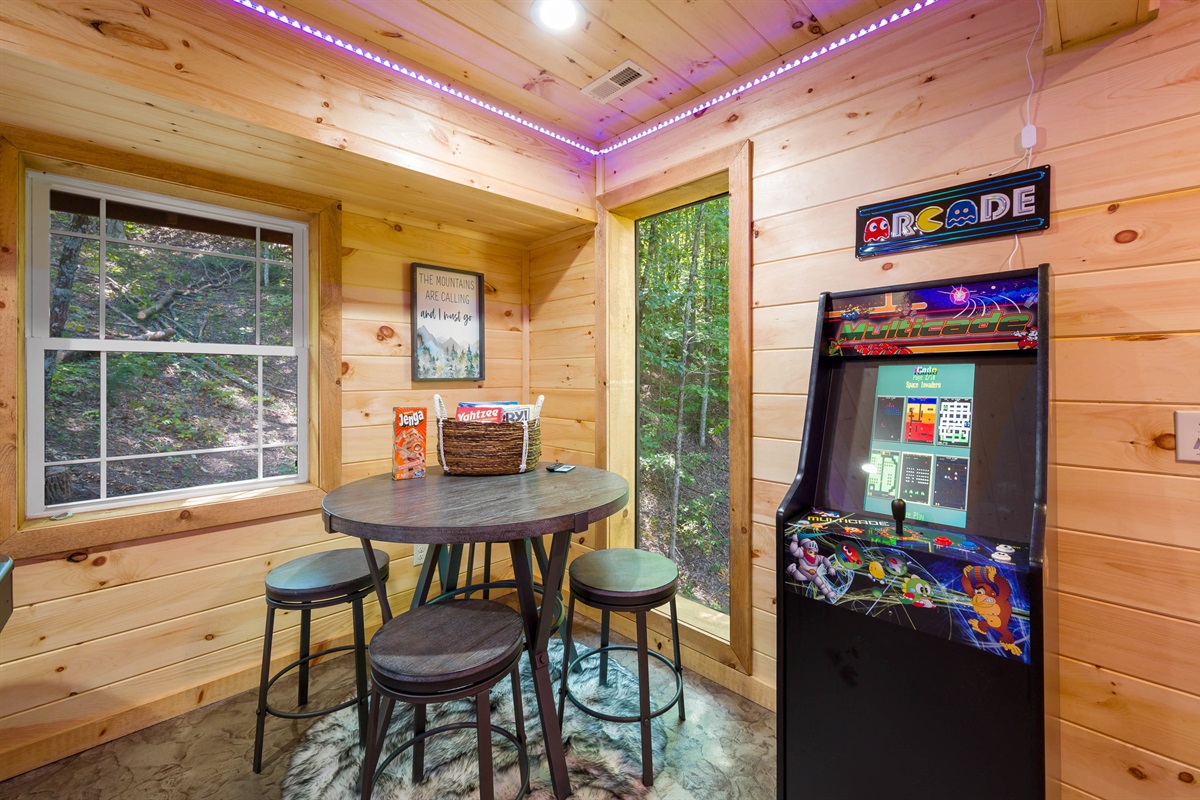 Juniper Cottage Game Room with pub table