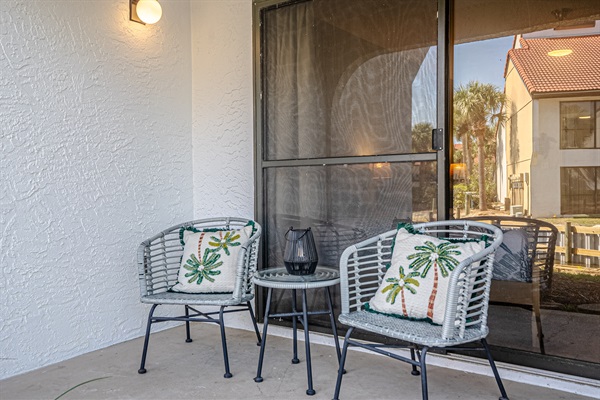 Covered patio with seating