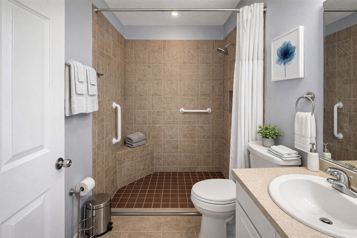 Barrier-Free Shower • Professionally Sanitized