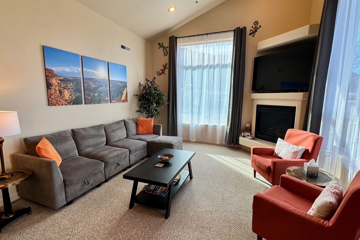 Spacious Living Room with Vaulted Ceiling