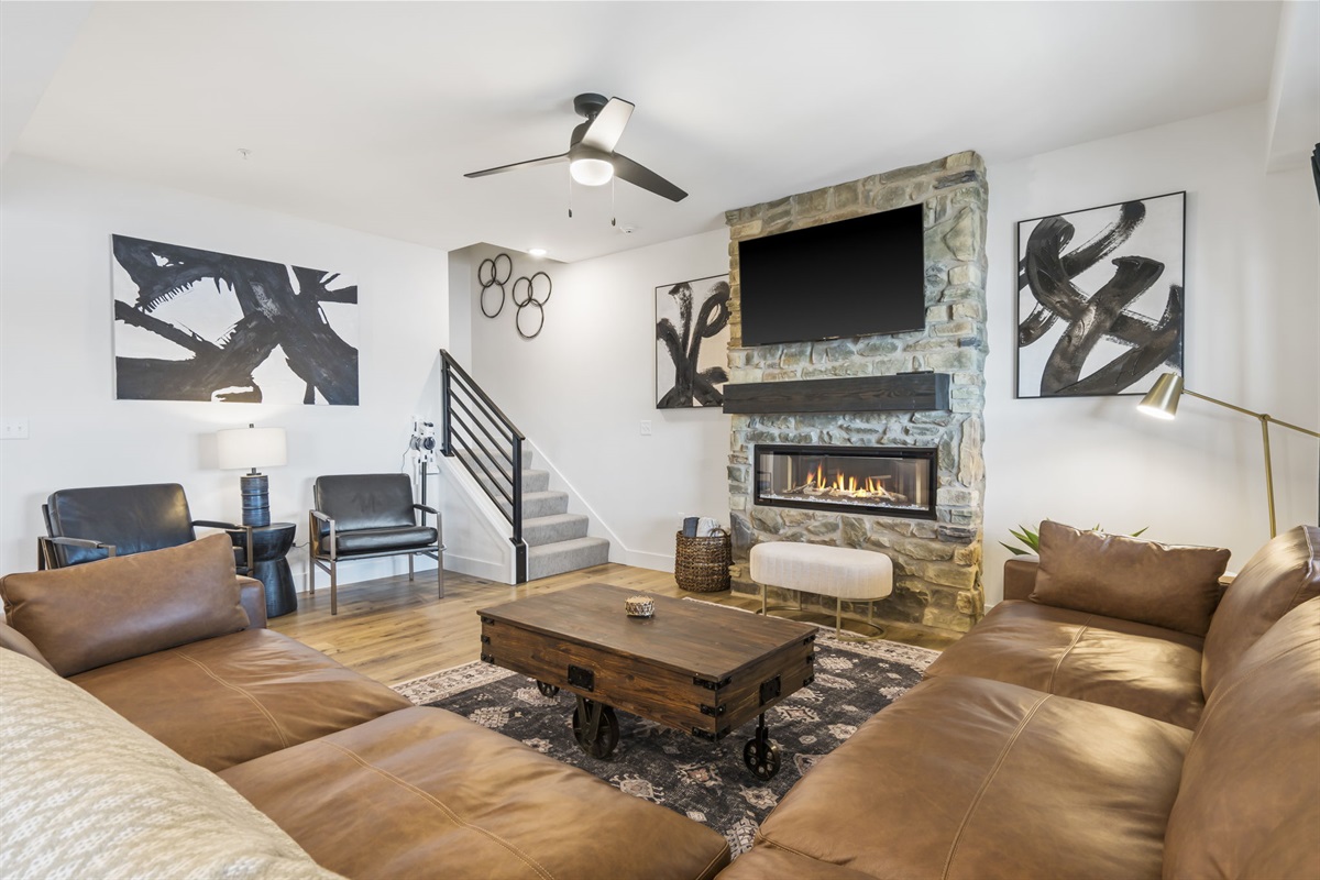 Living area with luxurious leather couches