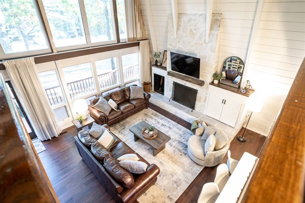 View of great room from loft area