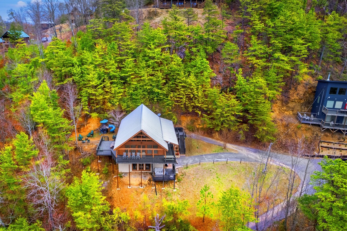 Drone View of Both houses and Large yard space.