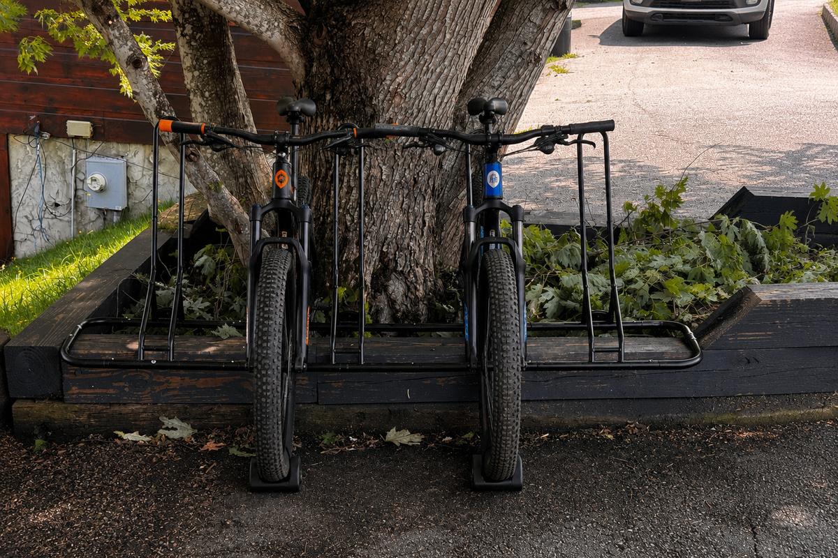 On-site bike rack provides convenient storage for guests coming to ride Hatley Pointe and other nearby mountain-bike trails.