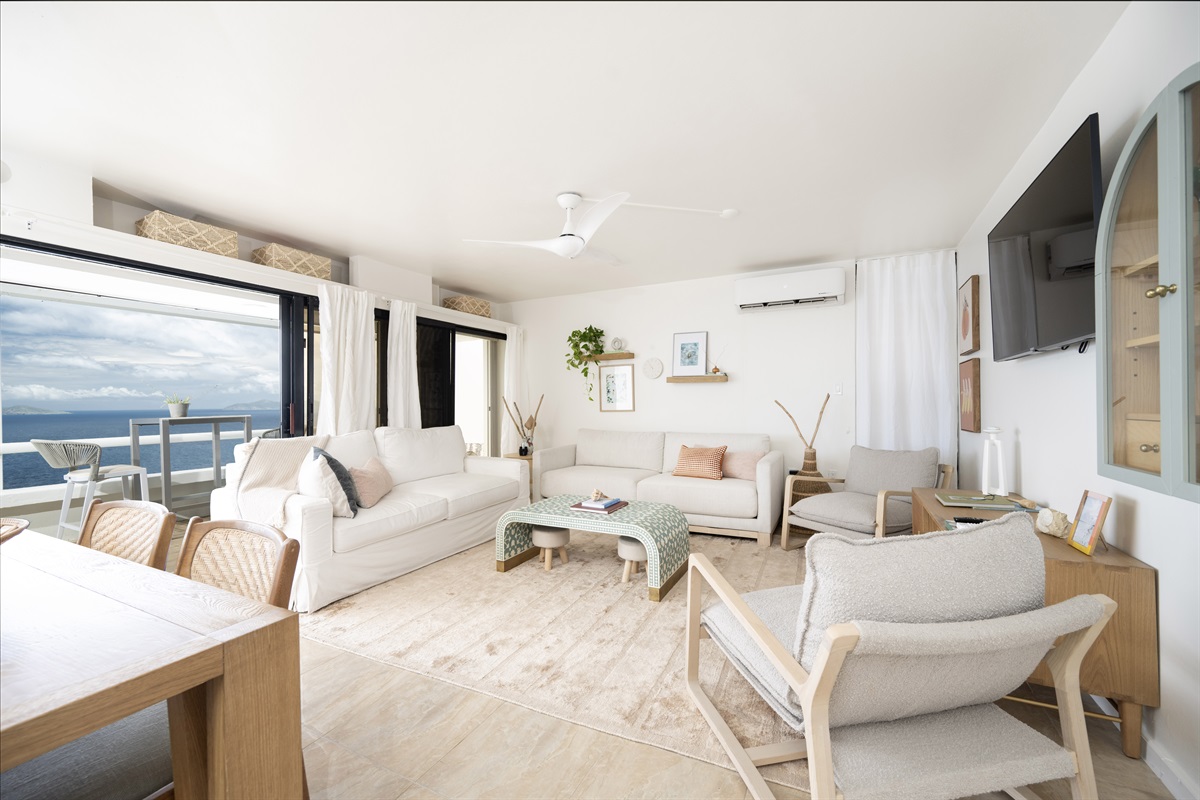 Unwind in the living room with sweeping ocean views.
