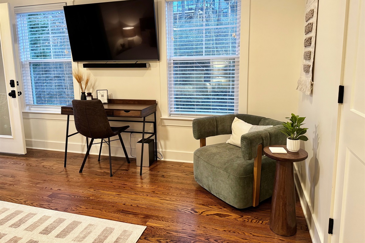 The master bedroom also has a comfortable workspace.