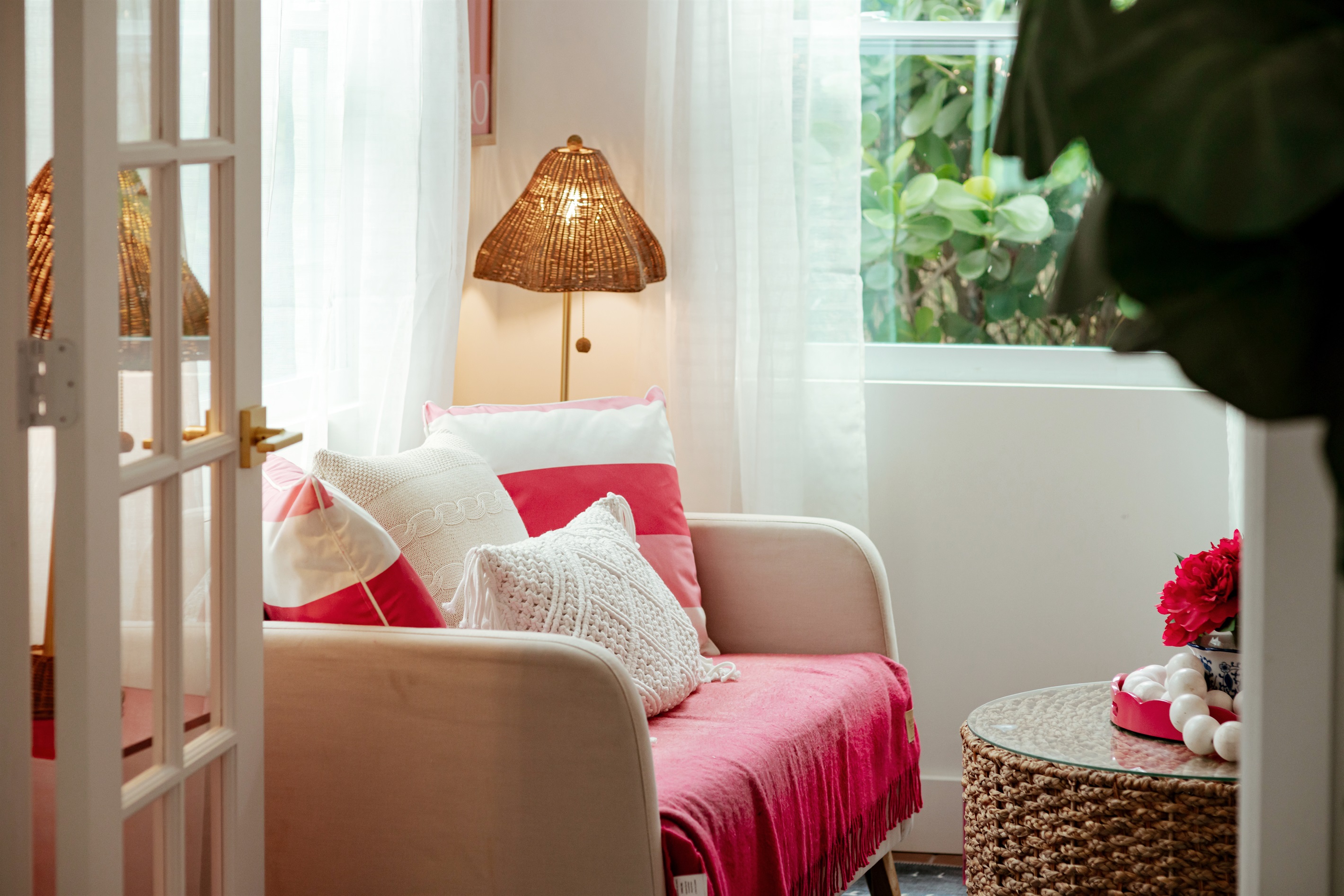 The office area is cozy yet spacious, with plenty of room for intimate conversations or working from the desk.