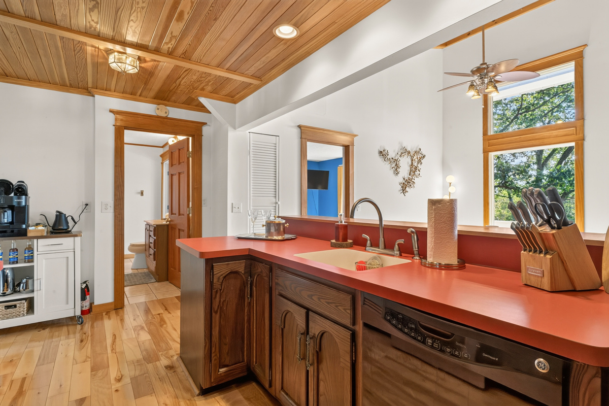 Red countertop with bar
