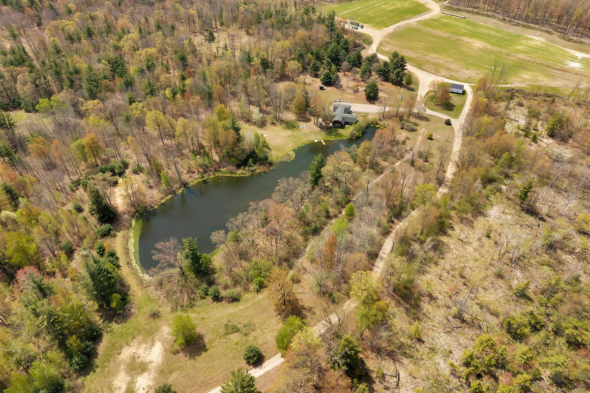 Aerial View showing our large pond.