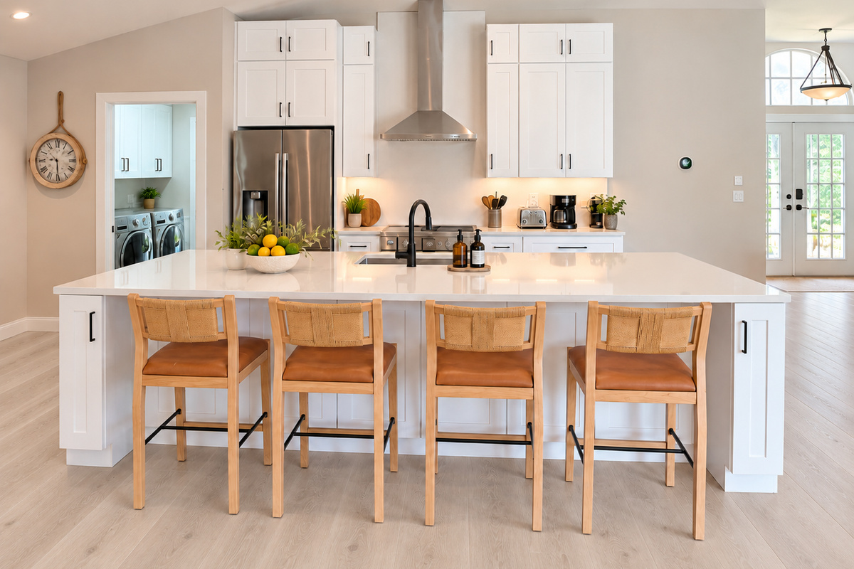 Brand new kitchen with 36" Italian Range and massive quartz island