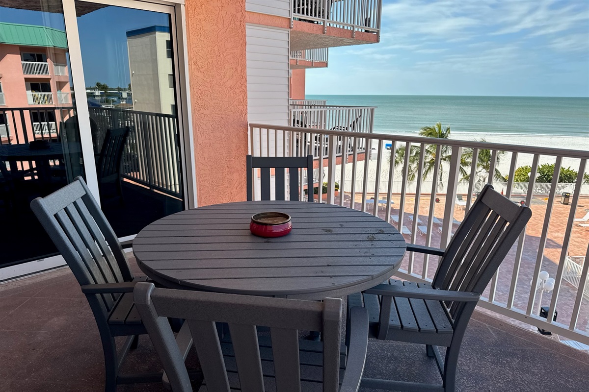 The unit's private balcony overlooks the beach and pool!