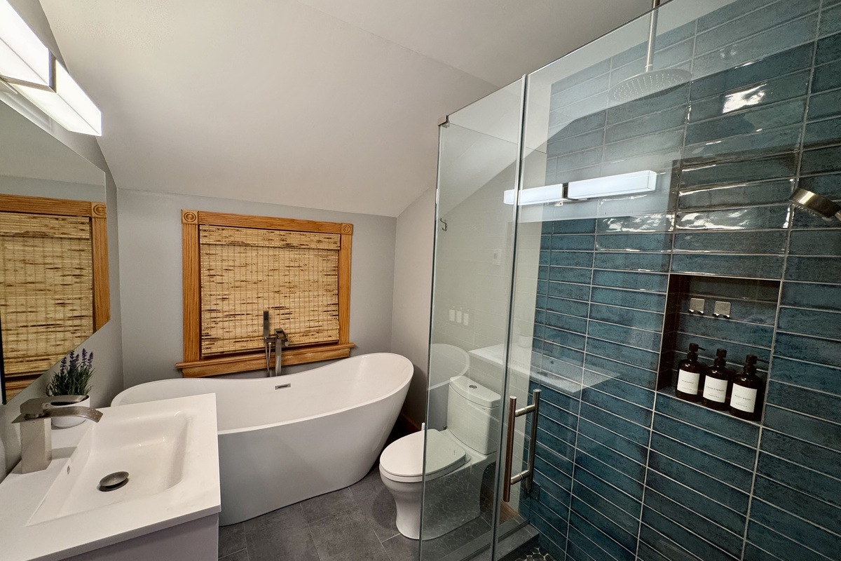 Spa-inspired bathroom with soaking tub and glass shower