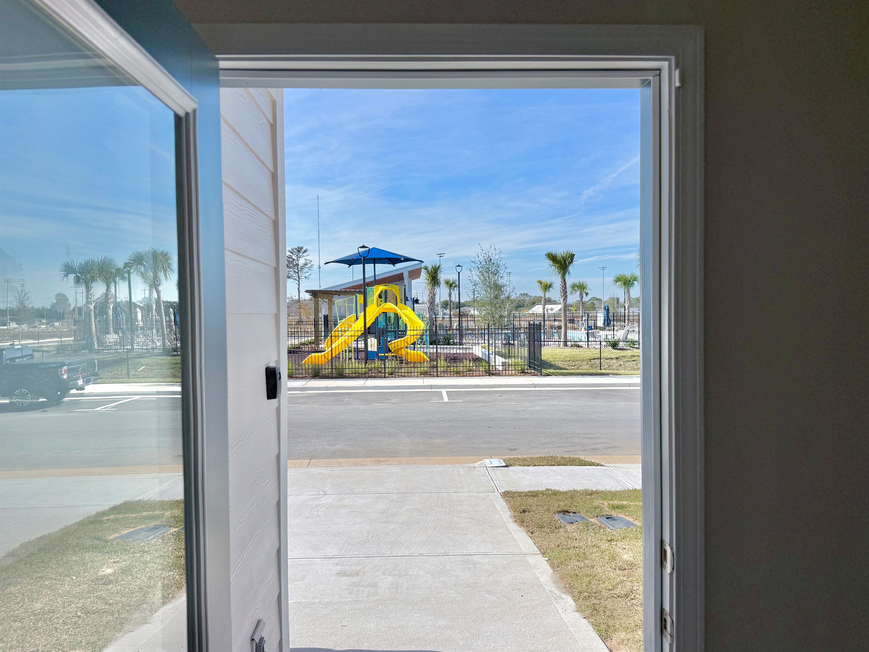 The view out our front door. 100 feet to the pool and recreation area