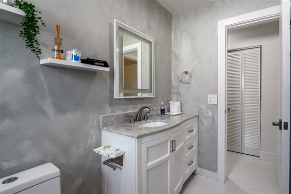 Modern guest bathroom with stylish vanity and premium finishes