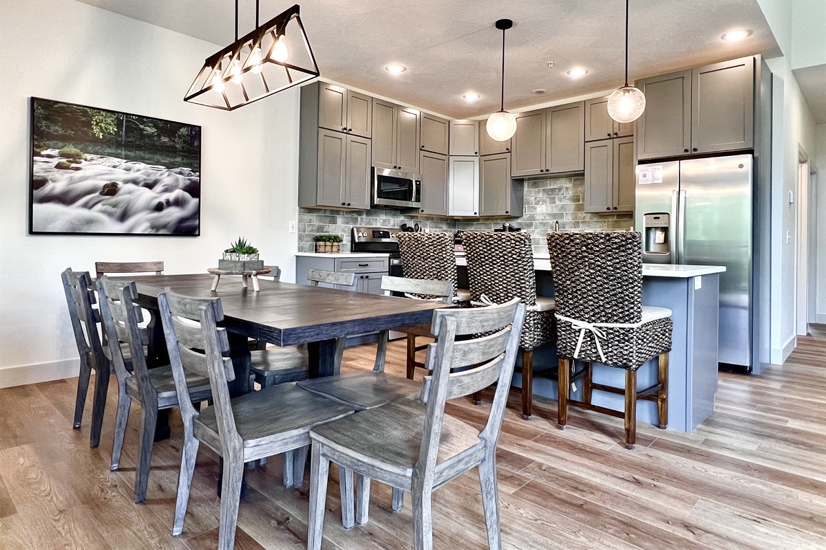 Dining table that seats 8 with extra bar seating!