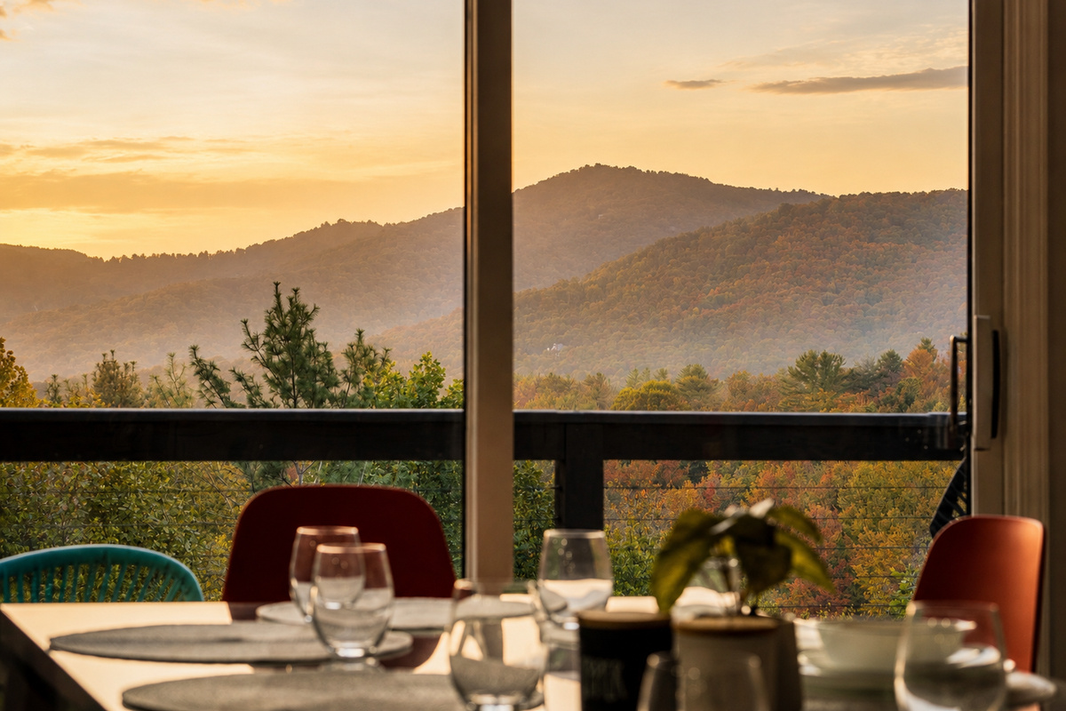 Enjoy your morning coffee or dinner with breathtaking fall mountain views right from the dining table.
