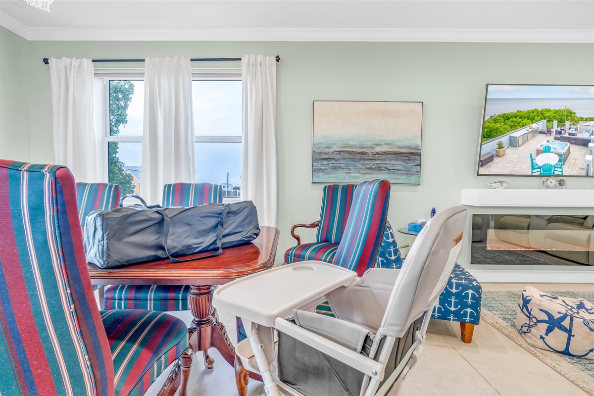 We included a packandplay and high chair for the little ones.