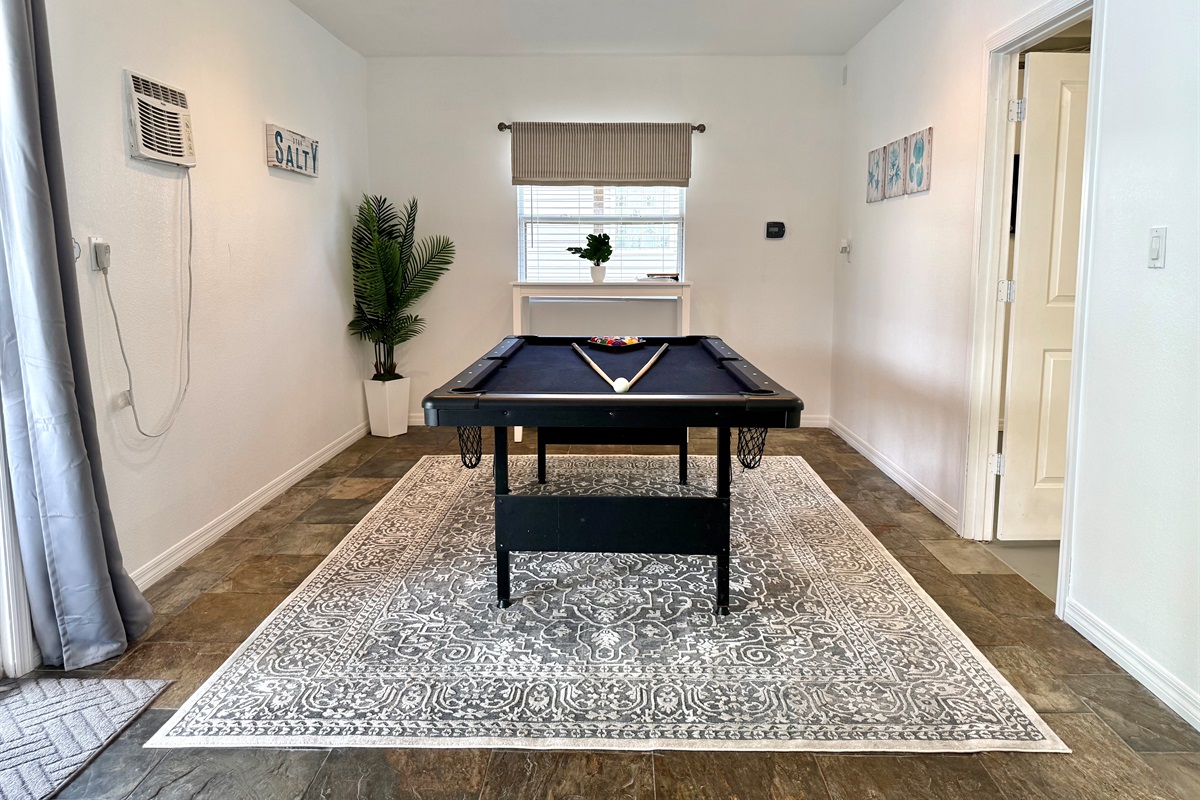 Perfect for teens or night owls — sleep, stream, and play pool all in one space.