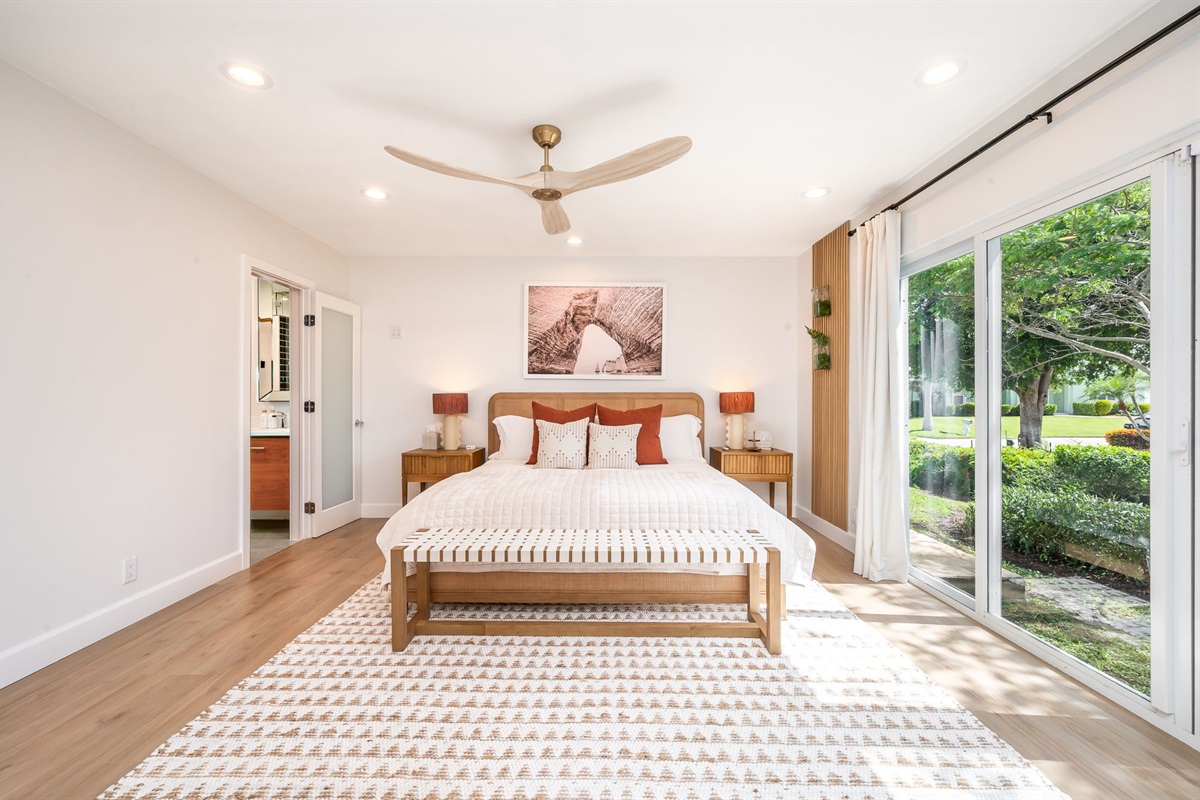 Enjoy quiet mornings with coffee and a view right from your bed.