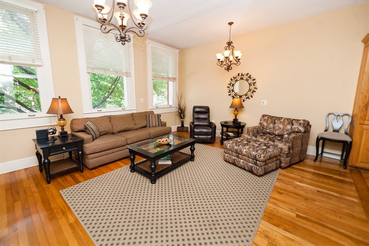 Living Room overlooking Main Street. Best view of downtown!