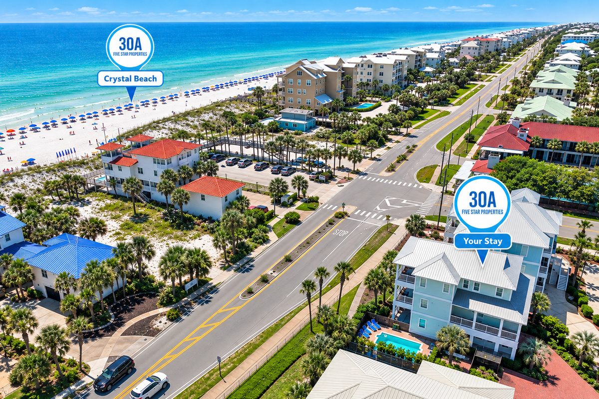 Crystal Beach just steps away, with your 30A vacation home perfectly positioned nearby. 🌊🏡