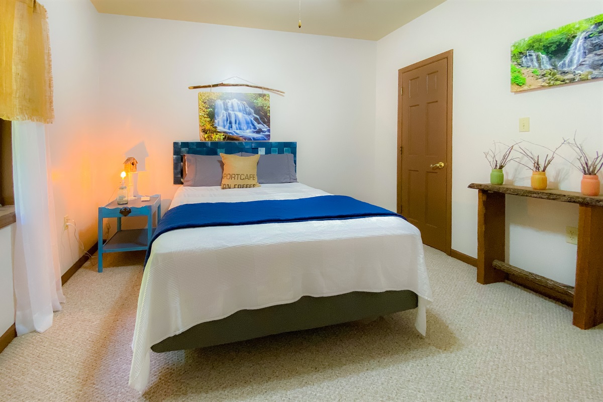 Our local waterfall inspired bedroom at the Hive Lodge. Upon booking you will receive our area guide with all of these waterfall recommendations. 