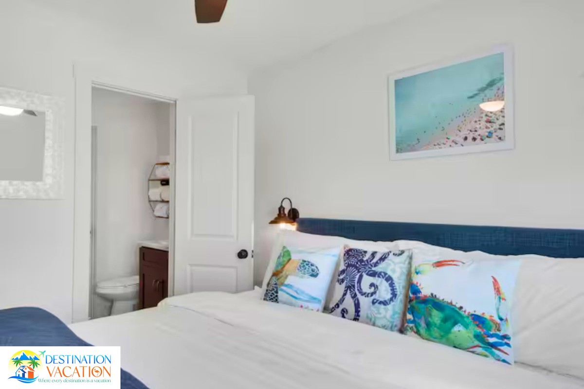 Fresh coastal details create a peaceful bedroom retreat.
