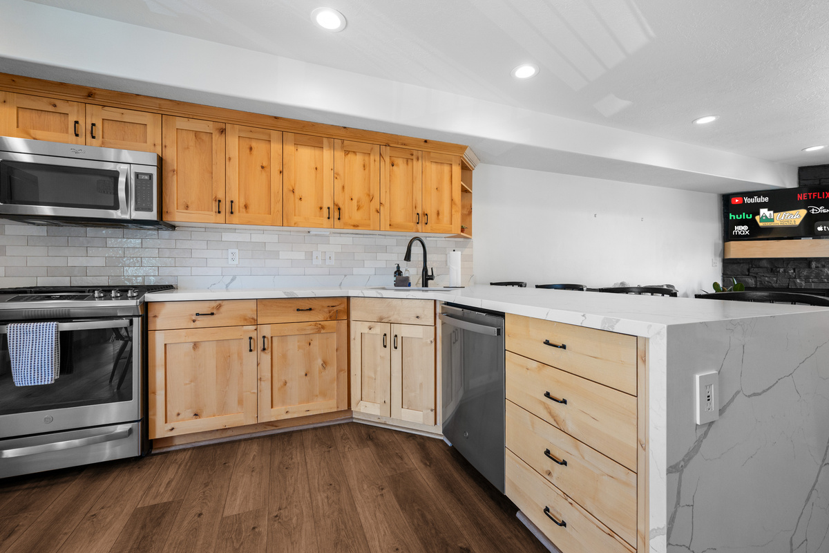 Generous counter space and a functional layout make cooking for the group simple and convenient.