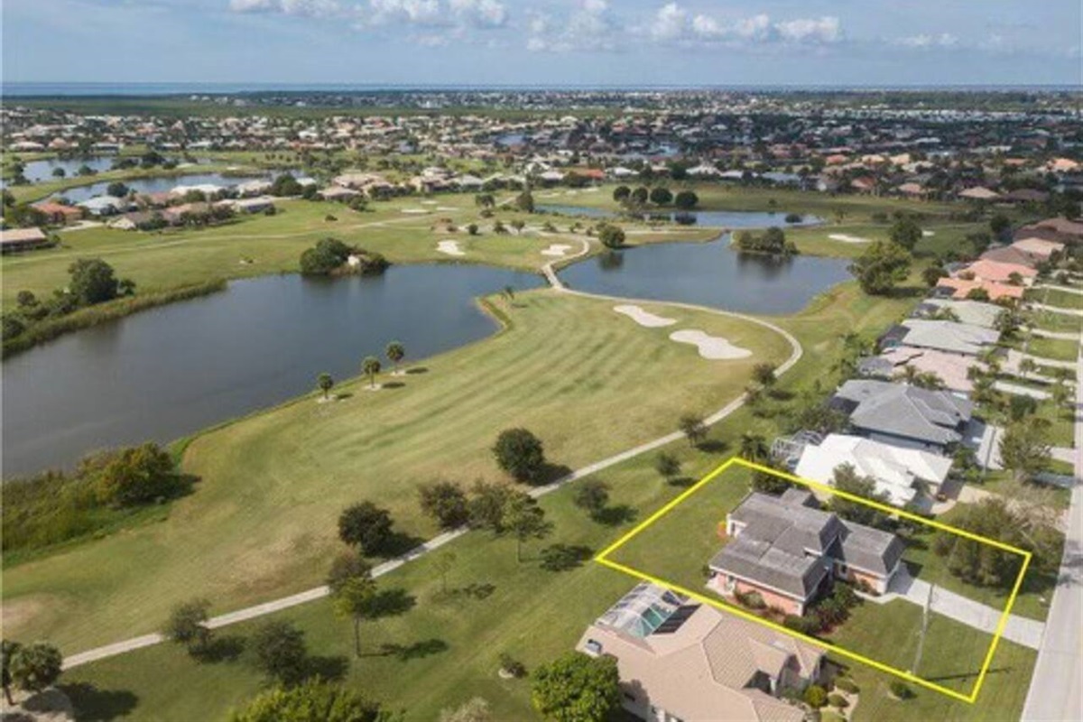 Overhead view of the 15th. hole of the golf course.