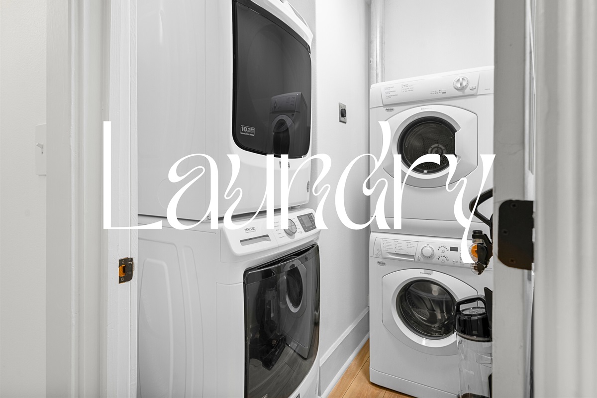 The laundry room includes a washer and dryer for convenience, making it easy to stay fresh and comfortable during your visit.