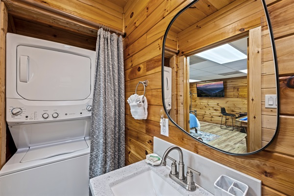 Washer and dryer located on a half bath downstairs