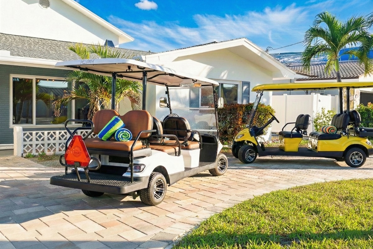 Haul your whole crew! We have two six-seat golf carts for your stay. Plenty of room for all your scallywags on the way to the beach!