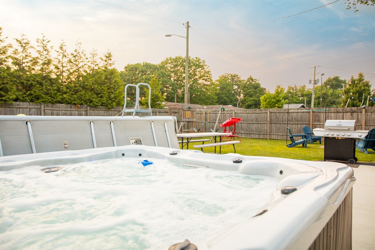 End the day with a soothing hot tub soak while the rest of the family relaxes close by.