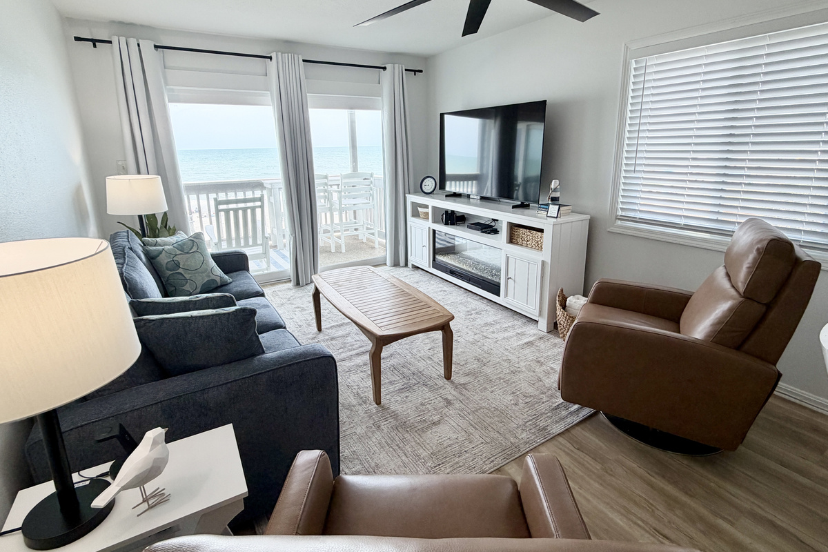 65” smart TV and electric fireplace!