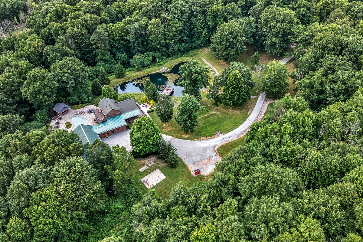 Aerial view of the winding driveway