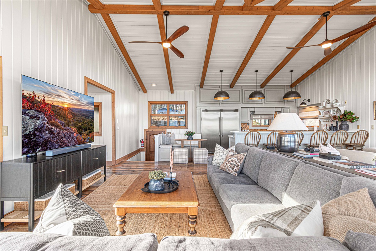 Spacious great room connects living, dining, and kitchen—ideal for groups and entertaining.