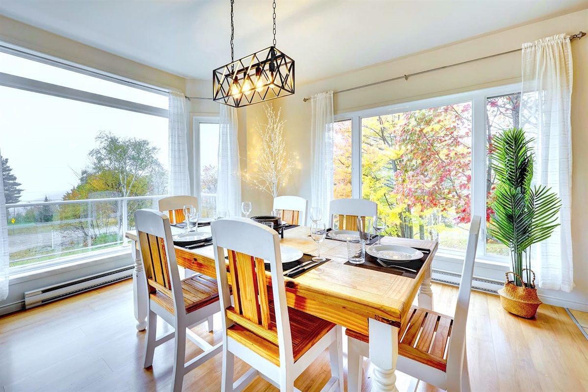 Gather around the table for a comfortable dining experience.