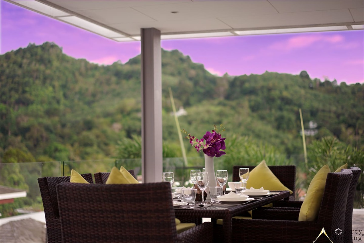 Upstair dining place with nice mountain views
