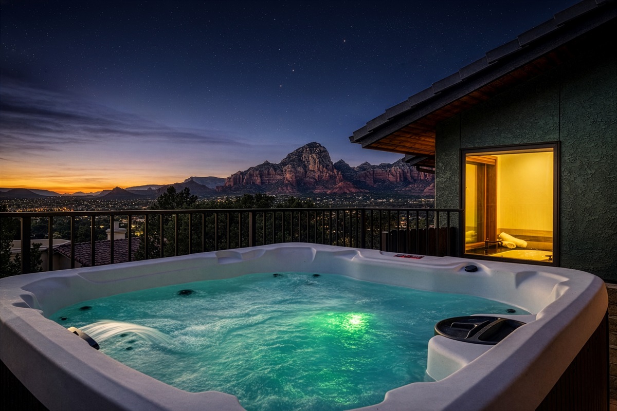 Hot tub #2 under the stars with breathtaking red rock views.