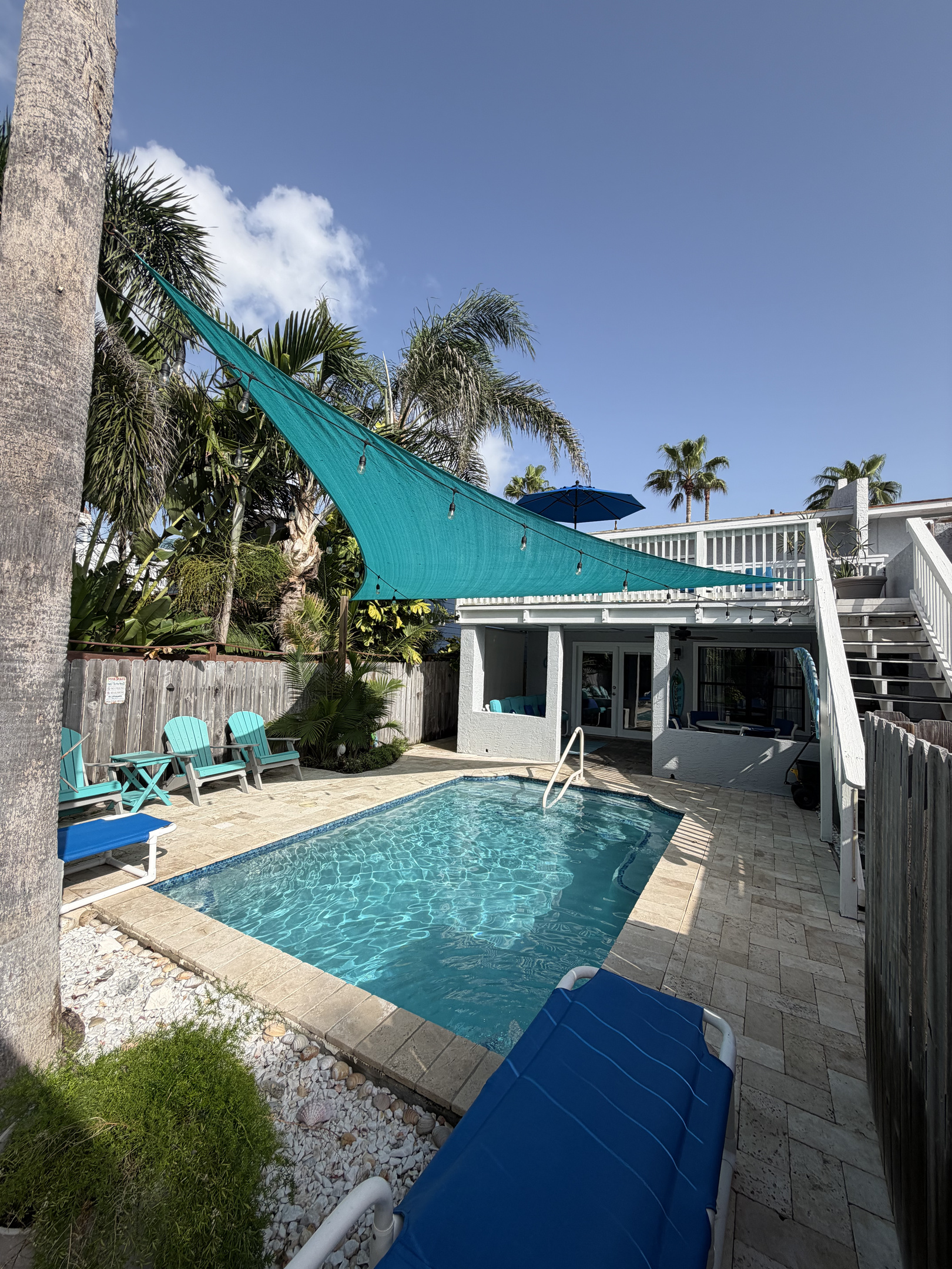 Pool shade keeps the pool refreshing on hot summer days.